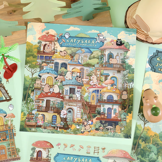 Capybara Community 3D Sticker | 4 Cute Miniature Scenes