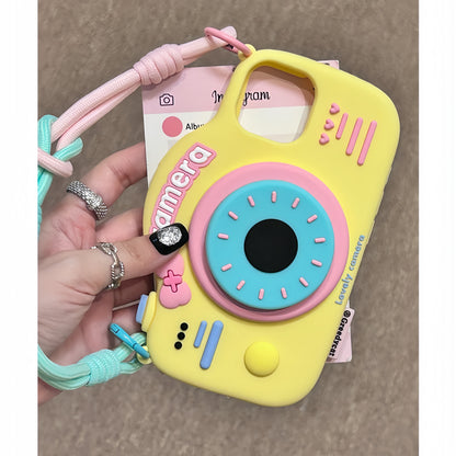 Dopamine Camera Telescopic Stand Silicone Phone Case