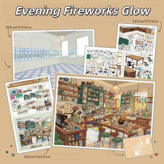 Evening Hour 3D Sticker | 4 Cute Miniature Scenes