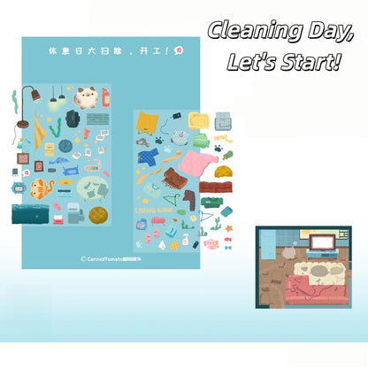 Cleaning Up Series 3D Sticker | 4 Cute Miniature Scenes
