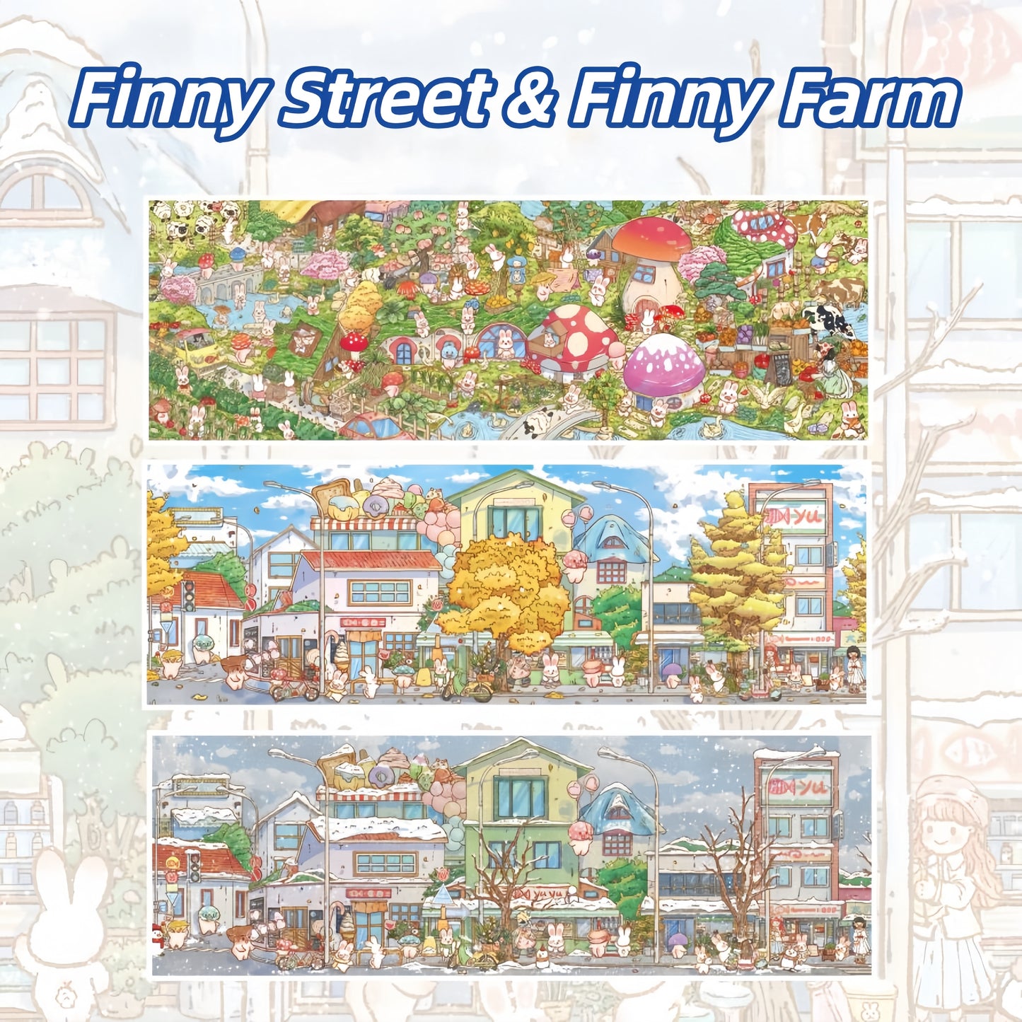Finny Street & Finny Farm 3D Sticker | 3 Cute Miniature Scenes