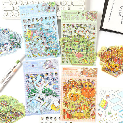 Four Seasons Funland 3D Sticker | 4 Cute Miniature Scenes