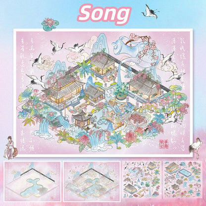 Tang and Song Dynasties 3D Sticker | 2 Cute Miniature Scenes