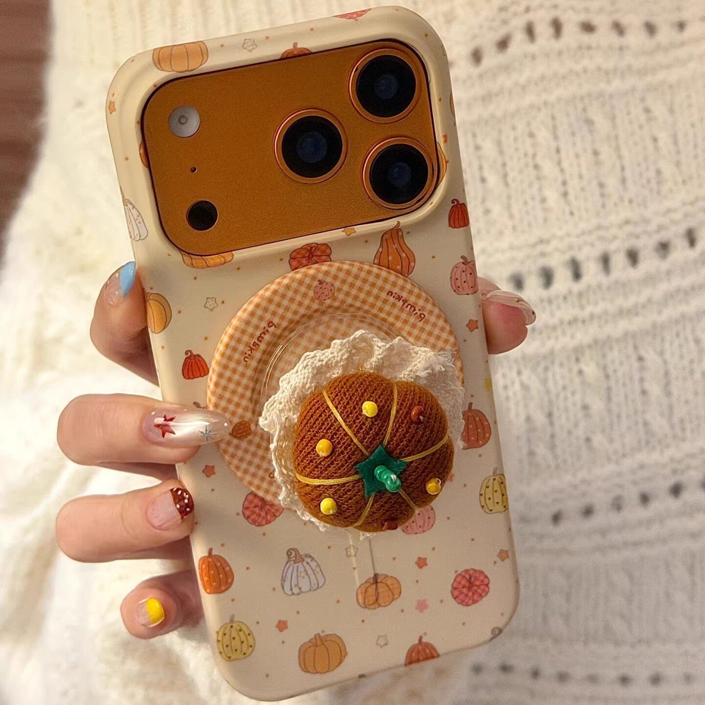 Fabric Pumpkin Magnetic Stand Acrylic Phone Case