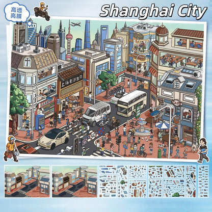 Chinese Metropolises 3D Sticker | 2 Cute Miniature Scenes