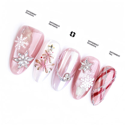 Pink Checked Christmas Nail with Diamond  - Medium Almond