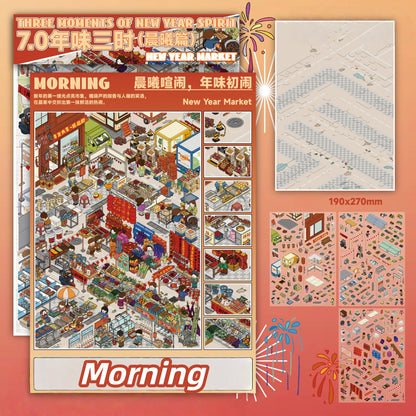 A New Year's Day 3D Sticker | 3 Cute Miniature Scenes