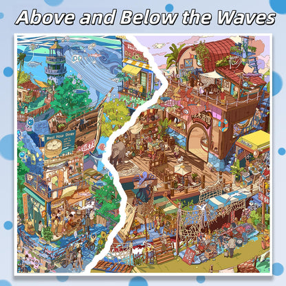Above and Below the Waves 3D Sticker | 2 Cute Miniature Scenes