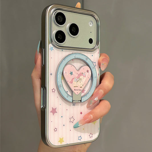Pink Striped Star Gilt Magnetic Stand Acrylic Phone Case