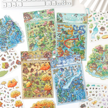 Four Season Park 3D Sticker | 4 Cute Miniature Scenes