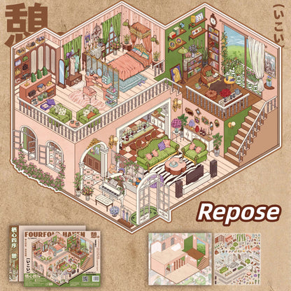 Fourfold Haven 3D Sticker | 4 Cute Miniature Scenes