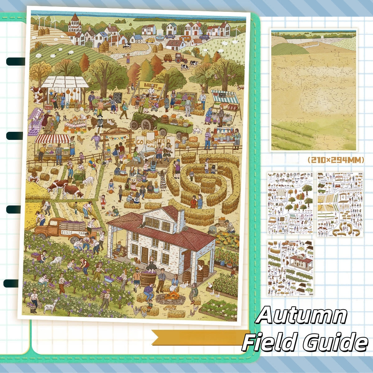 Gold & Green 3D Sticker | 2 Cute Miniature Scenes