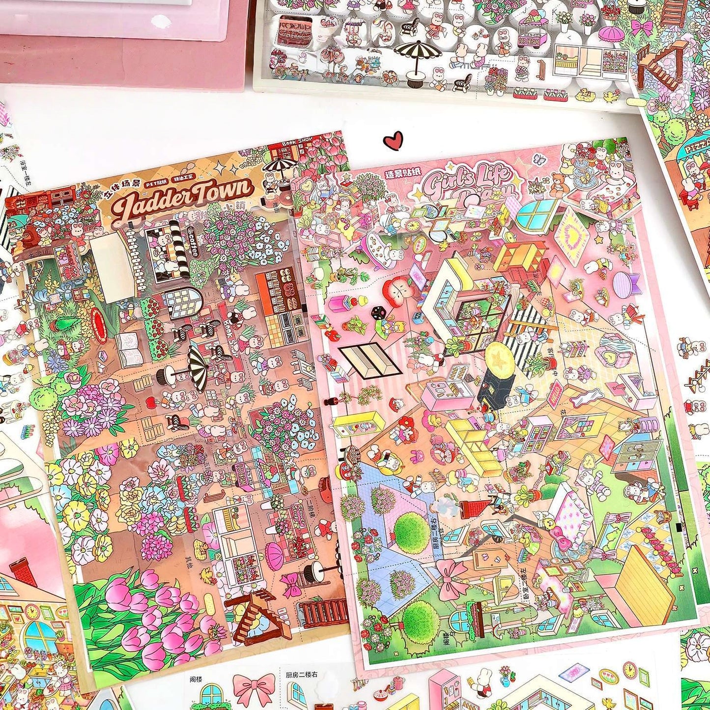 Rabbit Town 3D Sticker | 2 Cute Miniature Scenes