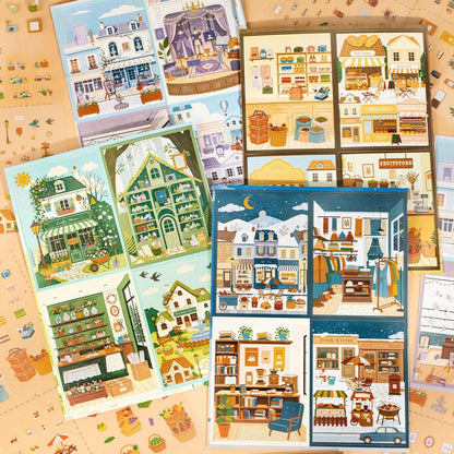 Relaxing Town 3D Sticker | 4 Cute Miniature Scenes