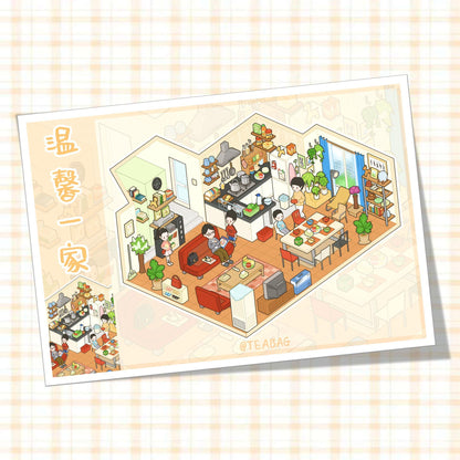 A Warm Family 3D Sticker | 5 Cute Miniature Scenes
