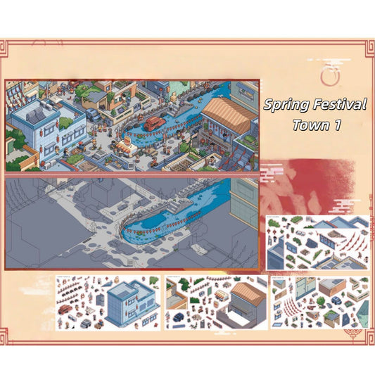 Spring Festival Town 3D Sticker | 2 Cute Miniature Scenes