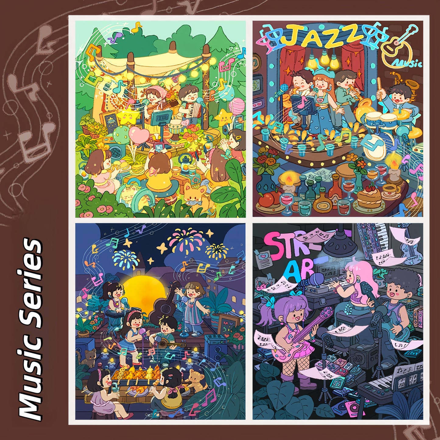 Music Series 3D Sticker | 4 Cute Miniature Scenes
