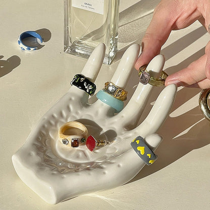 Palm-Shaped Ceramic Ring Display Holder