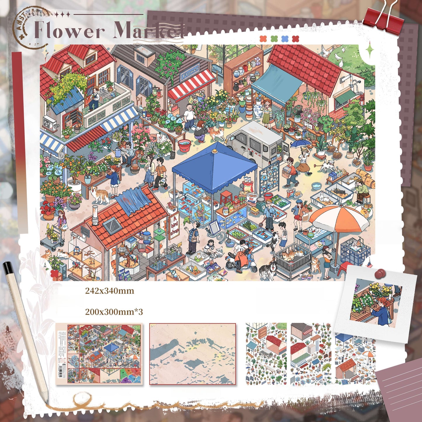 Street Market 3D Sticker | 2 Cute Miniature Scenes