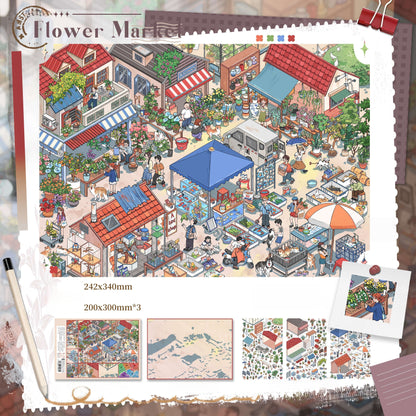 Street Market 3D Sticker | 2 Cute Miniature Scenes