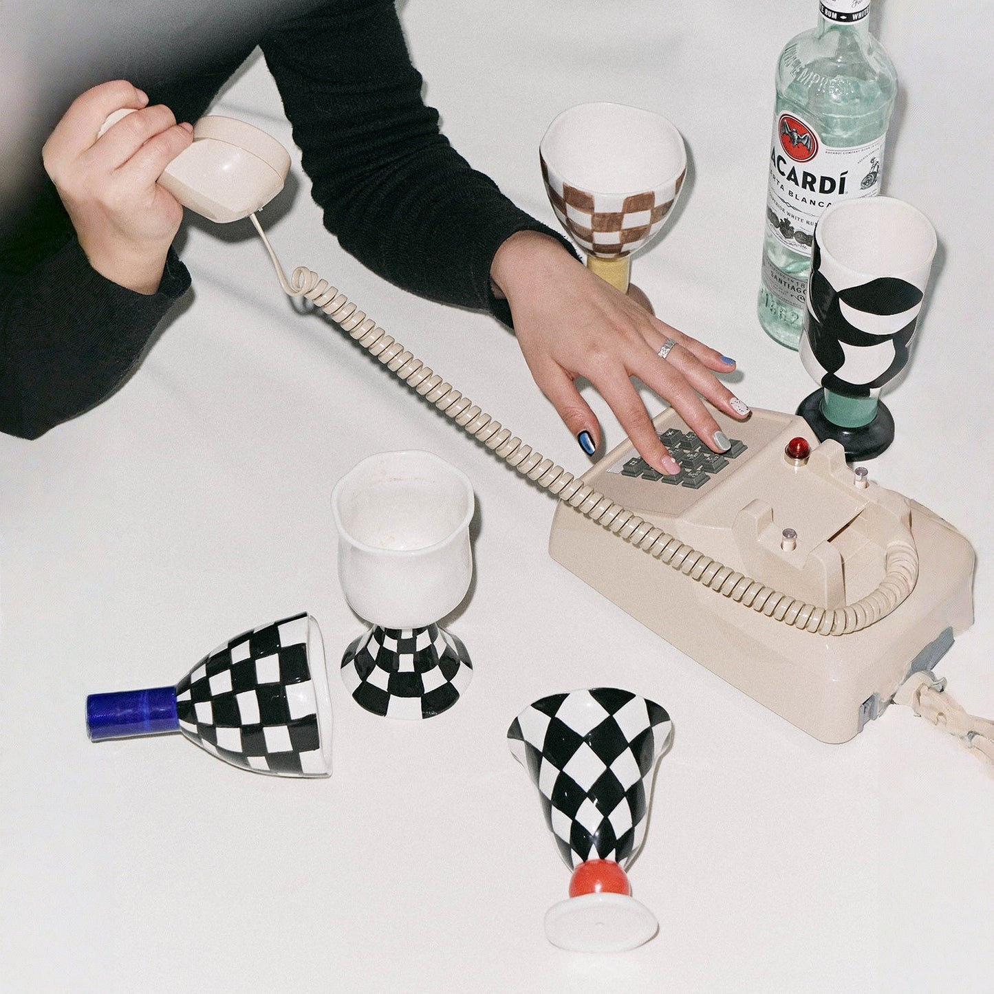 Hand-Pinched Checkerboard Ceramic Goblet