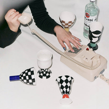 Hand-Pinched Checkerboard Ceramic Goblet
