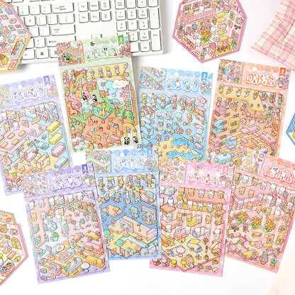 Tiny Exhibition 3D Sticker | 8 Cute Miniature Scenes