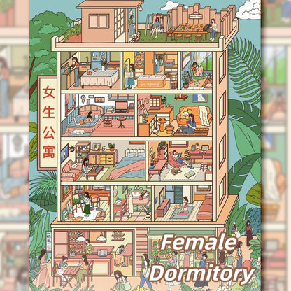 Girl's Dorm 3D Sticker | 2 Cute Miniature Scenes