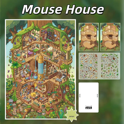 Homes of the Curious 3D Sticker | 4 Cute Miniature Scenes