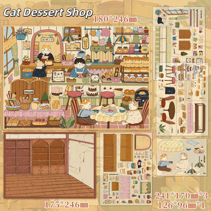 Cat Shops 3D Sticker | 2 Cute Miniature Scenes