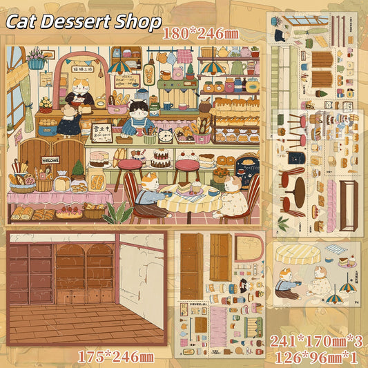 Cat Shops 3D Sticker | 2 Cute Miniature Scenes