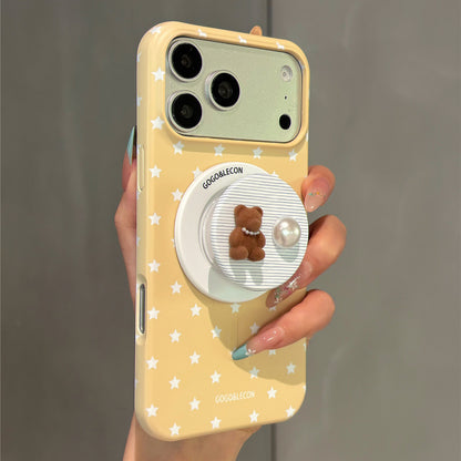 Custard Yellow Star Pearl Bear Magnetic Stand Acrylic Phone Case