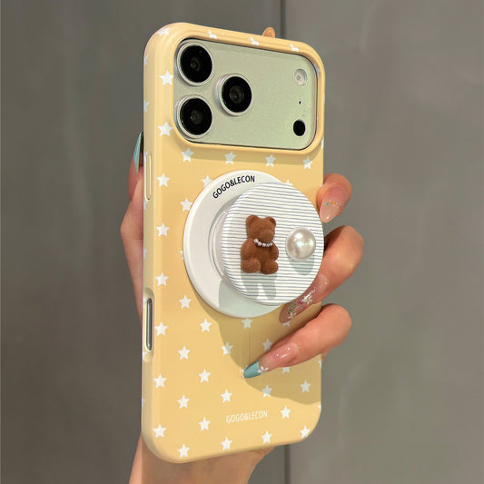 Custard Yellow Star Pearl Bear Magnetic Stand Acrylic Phone Case