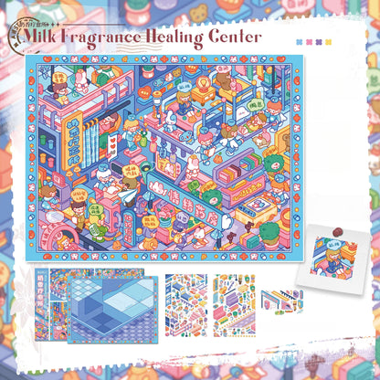 Milky Fragrace Town 3D Sticker | 3 Cute Miniature Scenes