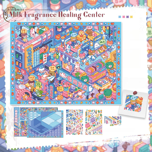 Milky Fragrace Town 3D Sticker | 3 Cute Miniature Scenes