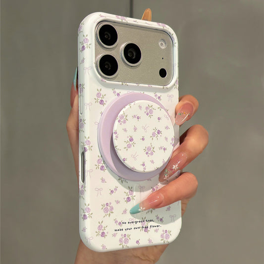 Purple Floral Print Magnetic Stand Acrylic Phone Case