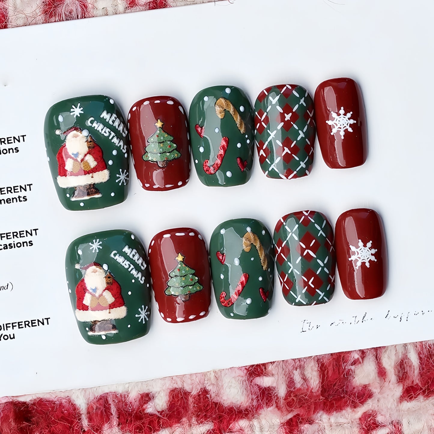 Hand-painted Cartoon Christmas Nail - Medium Square