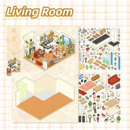A Warm Family 3D Sticker | 5 Cute Miniature Scenes