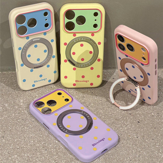 Macaron Color Block Polka Dots Rotating Stand Acrylic Phone Case