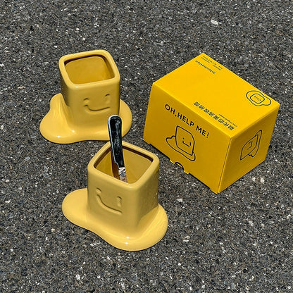 Melted Butter-Shaped Ceramic Pen Holder Desk Organizer