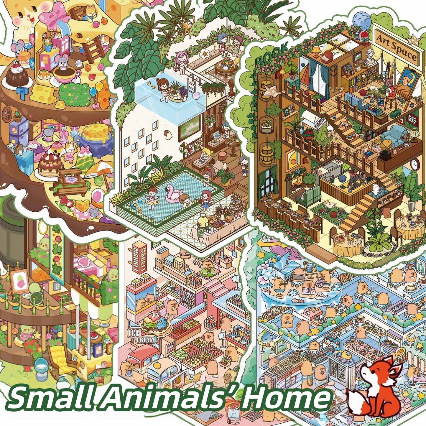 Small Animals' Home 3D Sticker Book