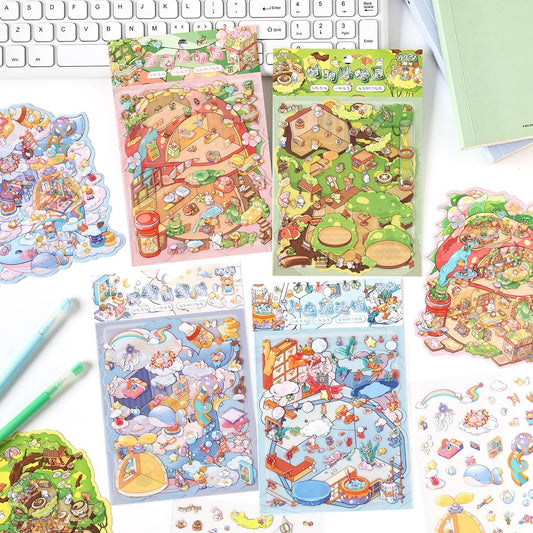 Rainbow Planet 3D Sticker | 4 Cute Miniature Scenes