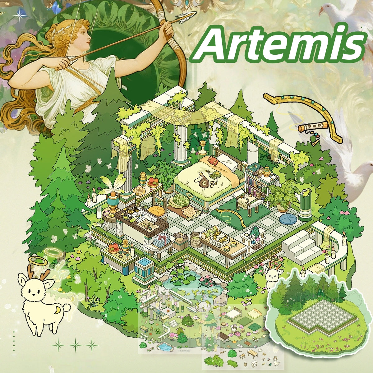 Goddess House 3D Sticker | 4 Cute Miniature Scenes