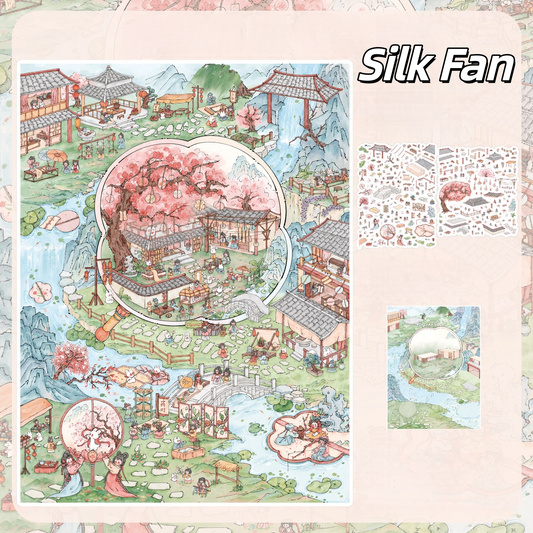 Ancient Chinese Charm 3D Sticker | 2 Cute Miniature Scenes