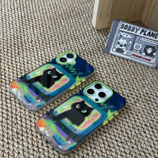 Black Cat Retro Television Acrylic Phone Case