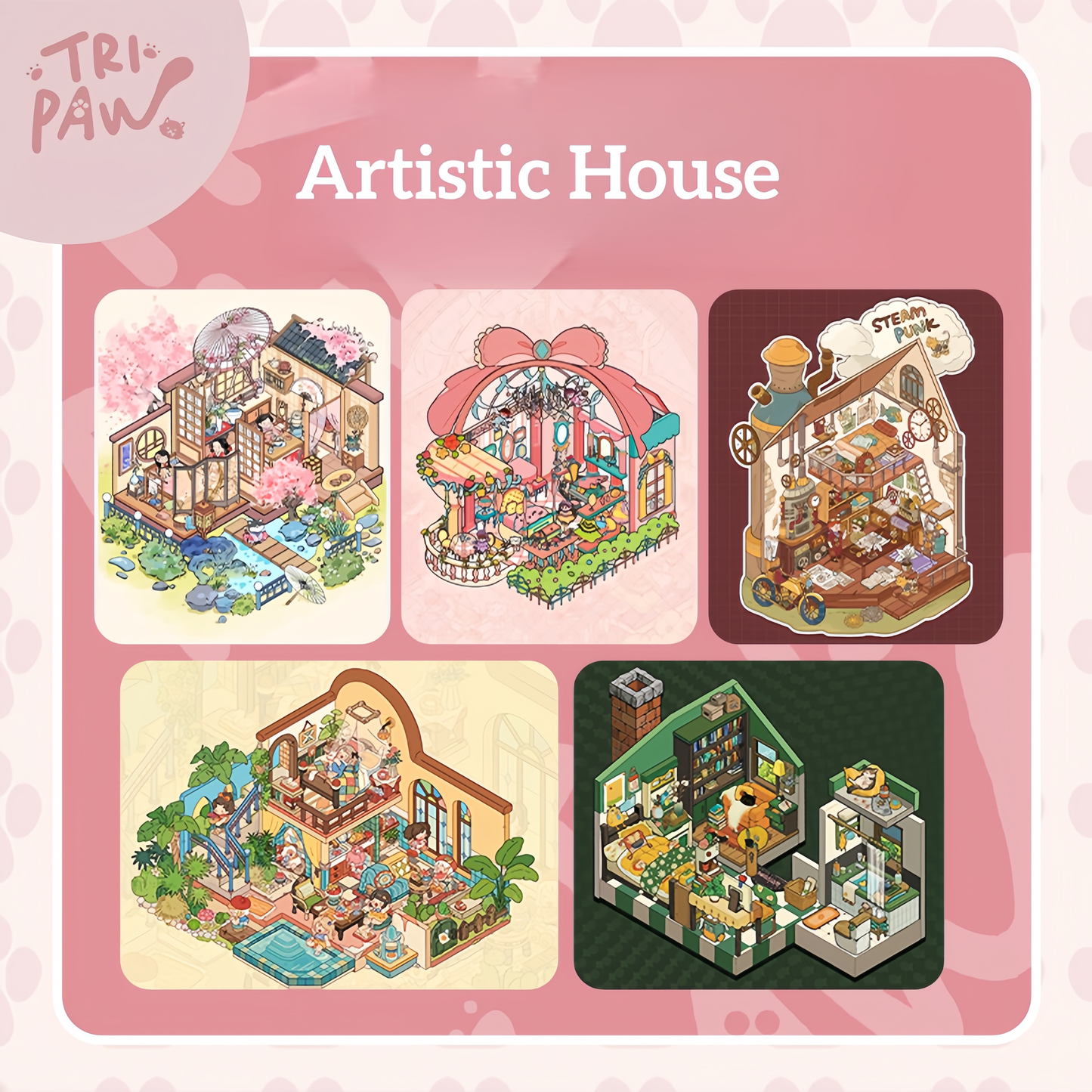Artistic House 3D Sticker | 5 Cute Miniature Scenes