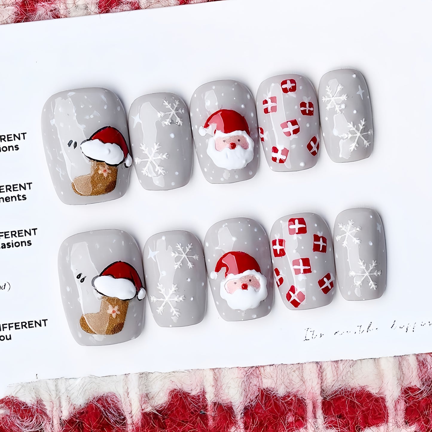 Gray Cartoon Christmas Nail - Medium Square