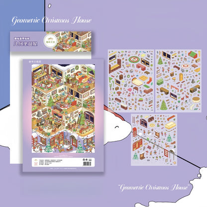 Christmas House 3D Sticker | 4 Cute Miniature Scenes