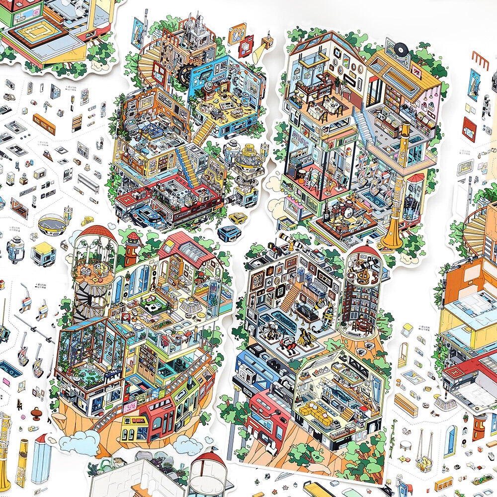 Wonder Shop 3D Sticker | 4 Cute Miniature Scenes