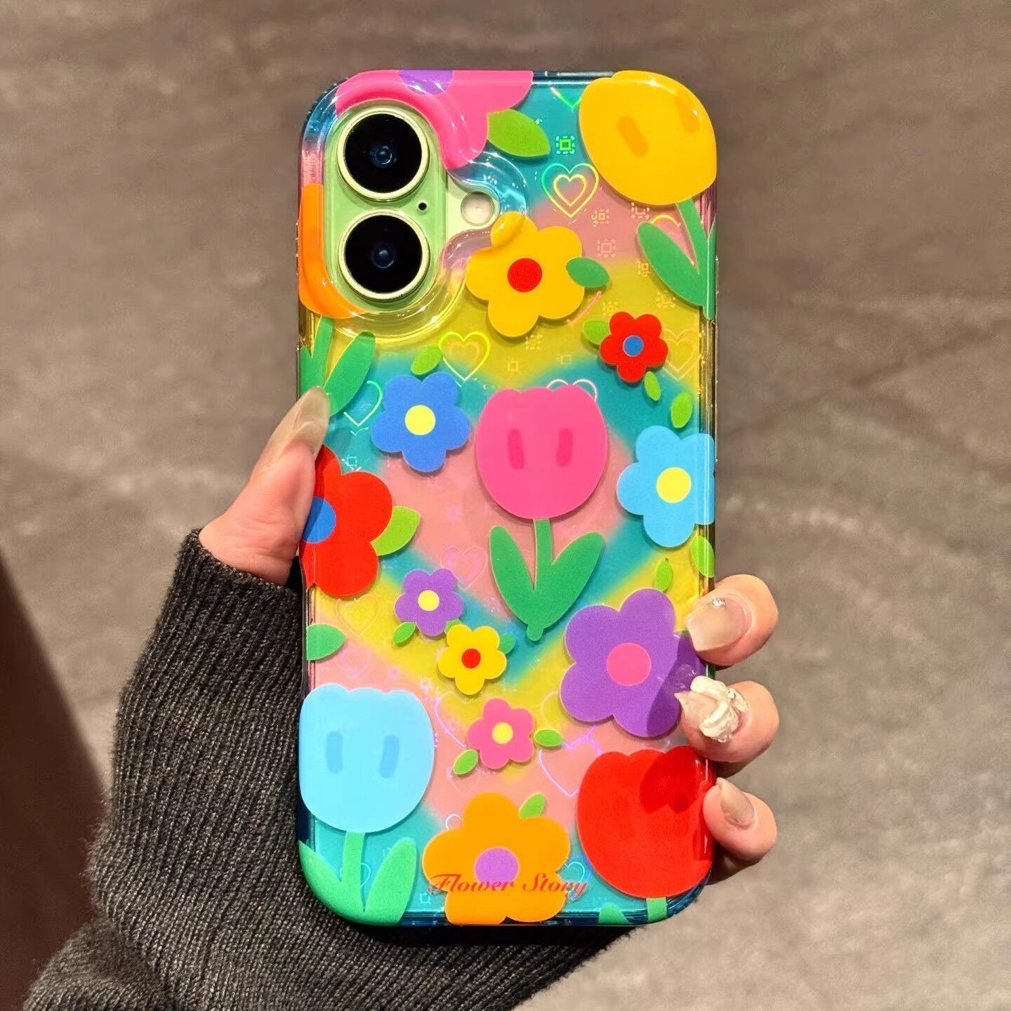 Laser Heart Colorful Tulip Acrylic Phone Case